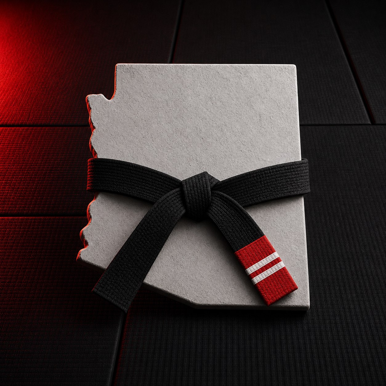 Arizona silhouette wrapped with a Brazilian jiu jitsu black belt